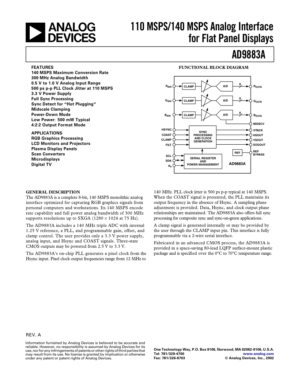 IC_AD9883A_newest Data Sheet.pdf_第1页