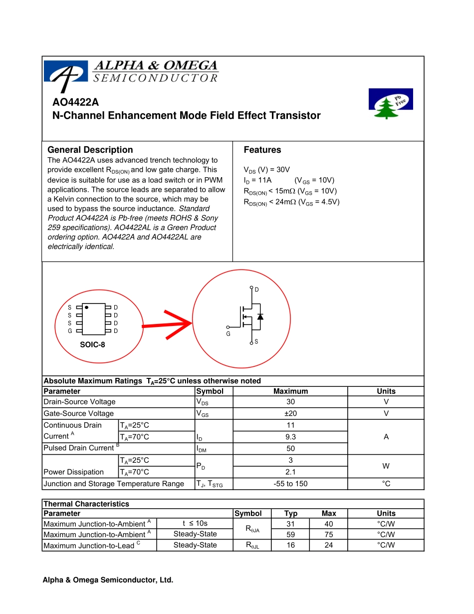 奇美V315B1-L01屏IC资料_AO4422资料.pdf_第1页