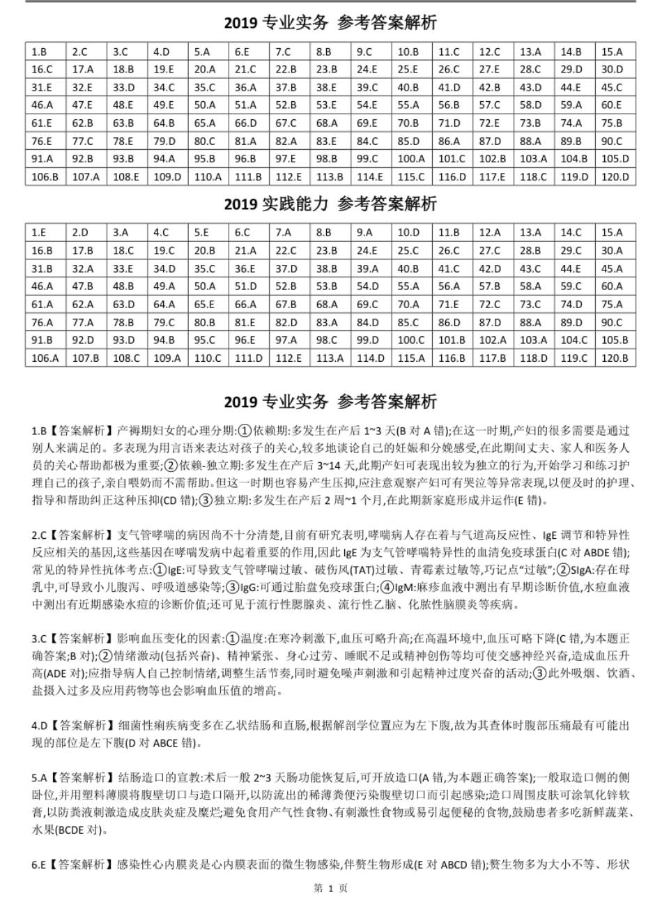 2019年护士资格考试答案解析.pdf_第1页