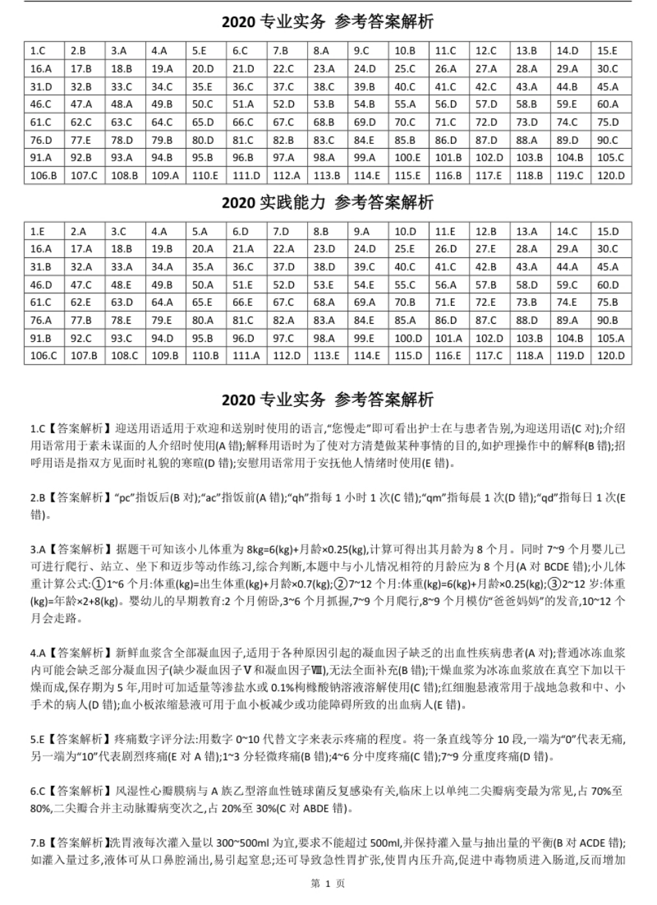 2020年护士资格考试答案解析.pdf_第1页