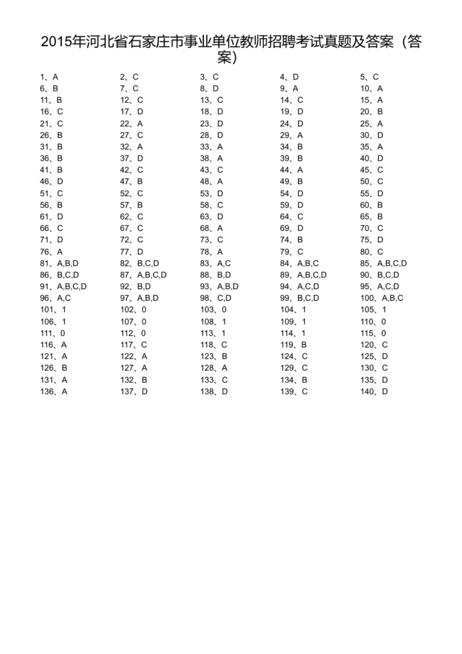 2015年河北省石家庄市事业单位教师招聘考试真题及答案.pdf_第1页