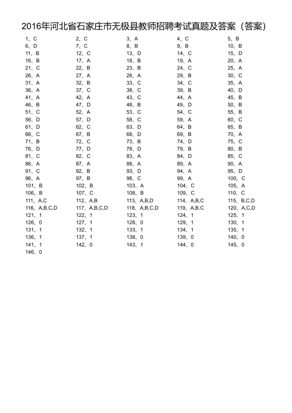 2016年河北省石家庄市无极县教师招聘考试真题及答案.pdf_第1页