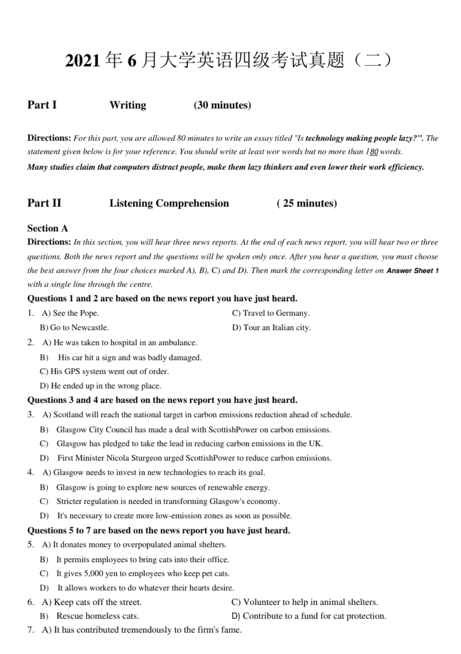 2021.06大学英语四级_真题_02.pdf_第1页