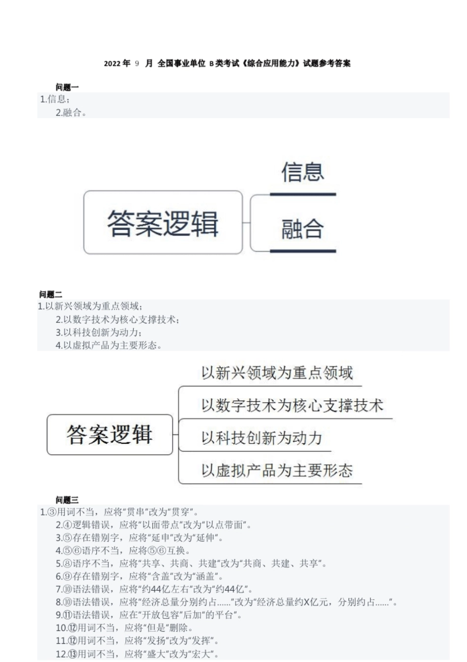 2022年9月全国事业单位B类考试《综合应用能力》参考答案解析.pdf_第1页