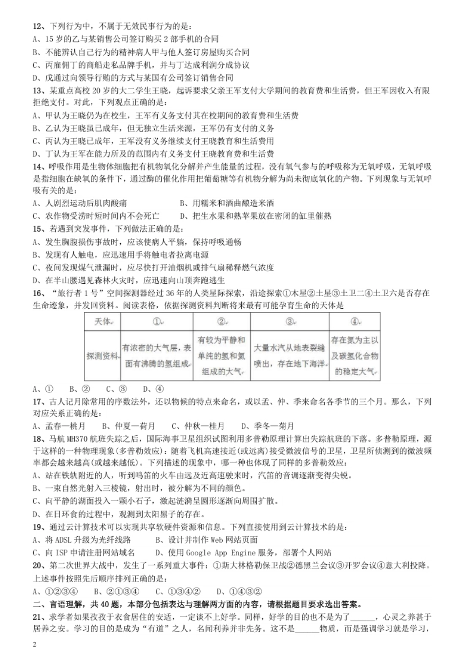 2015年425公务员联考《行测》陕西卷.pdf_第2页