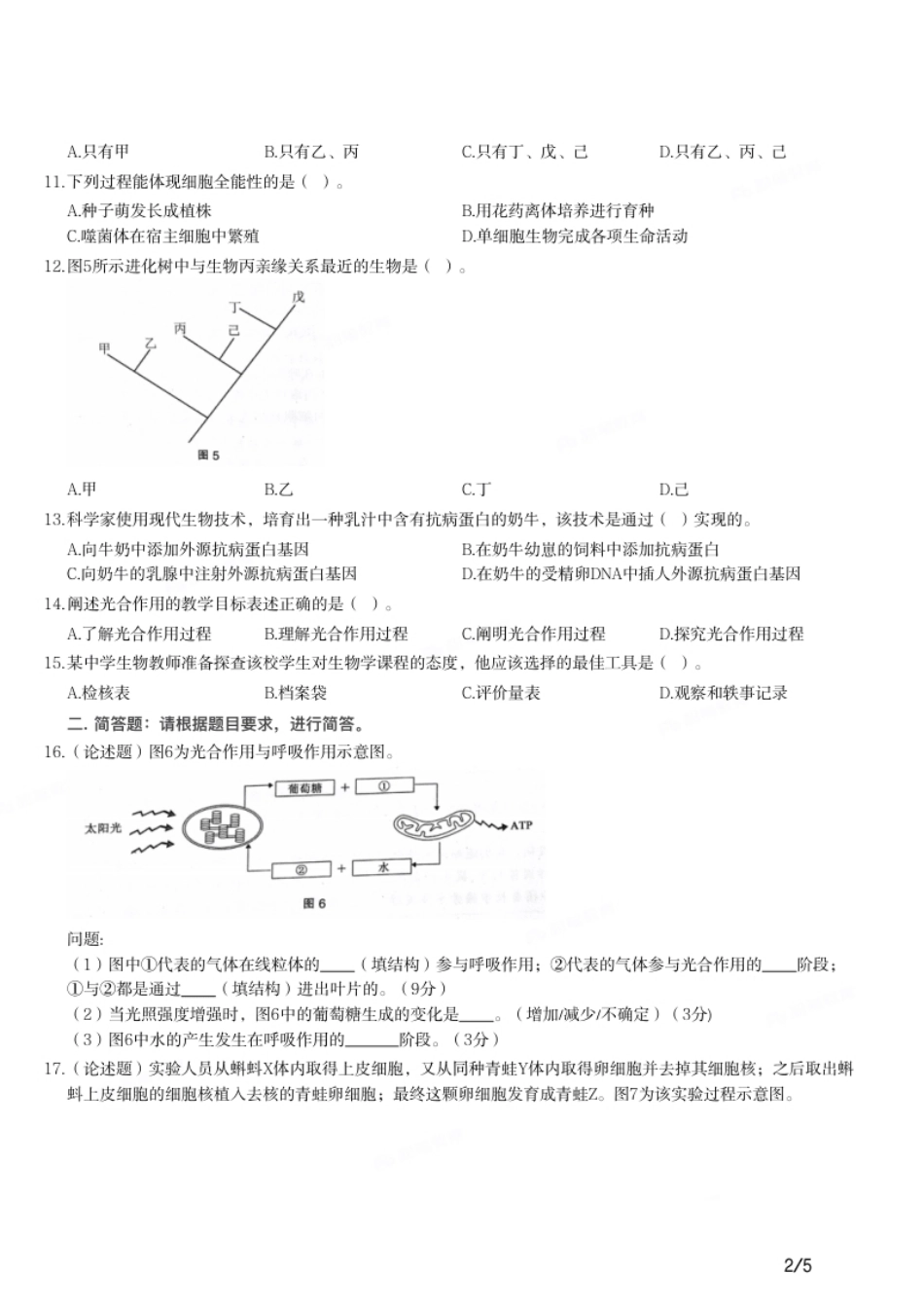 2016年下半年教师资格证考试《初中生物》题.pdf_第2页