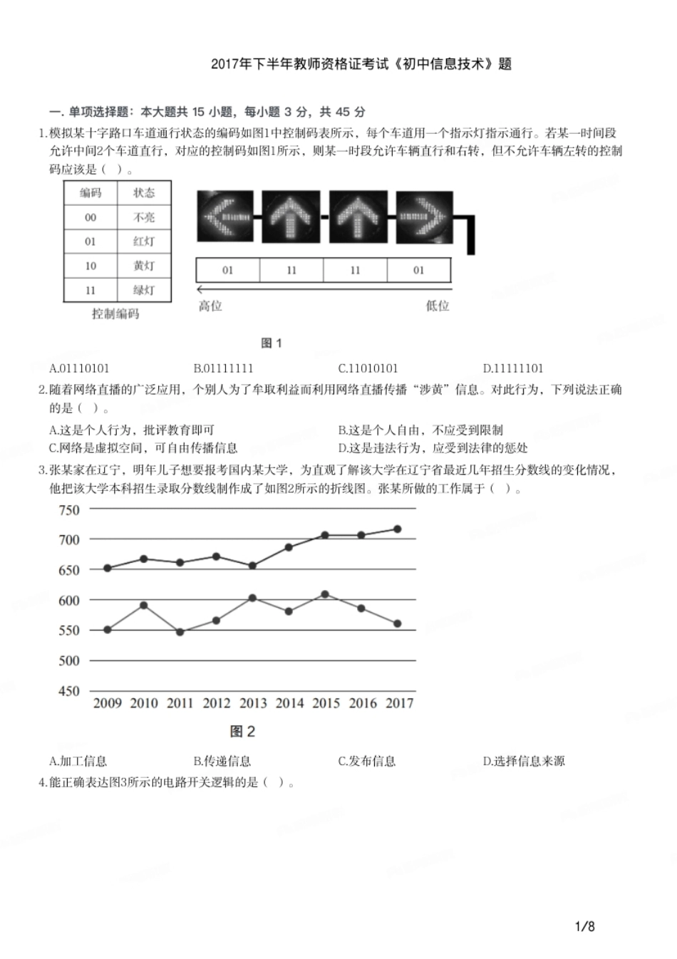 2017年下半年教师资格证考试《初中信息技术》题.pdf_第1页