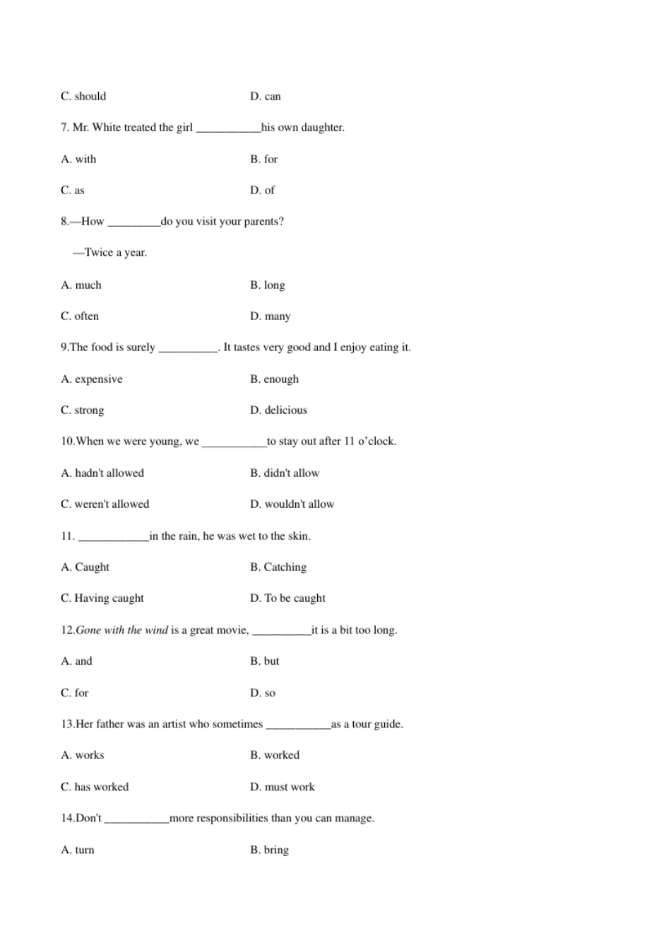 2014年全国普通高等学校体育单招真题英语试卷（原卷）.pdf_第2页