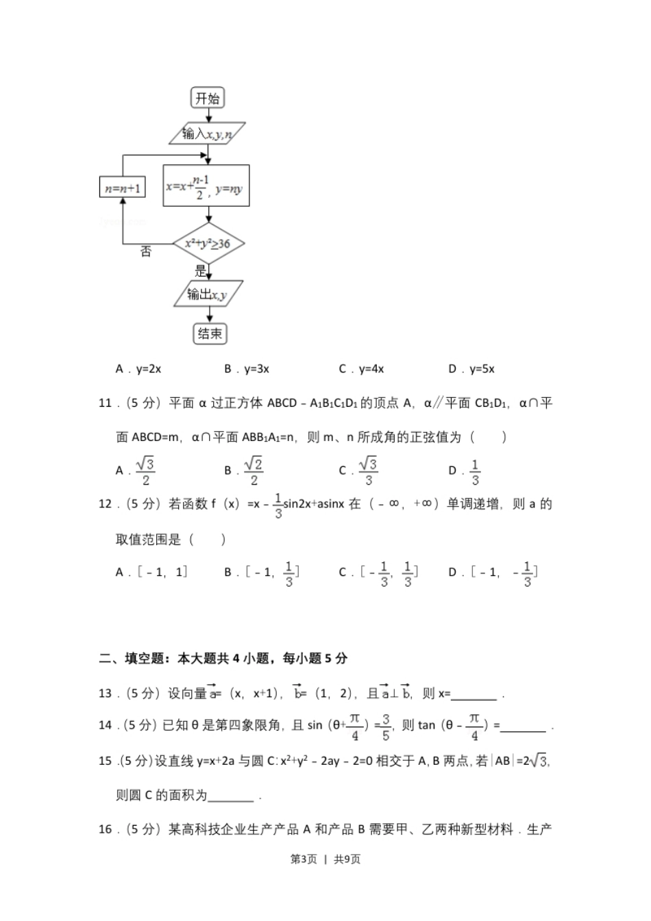 2016年高考数学试卷（文）（新课标Ⅰ）（空白卷）.pdf_第3页