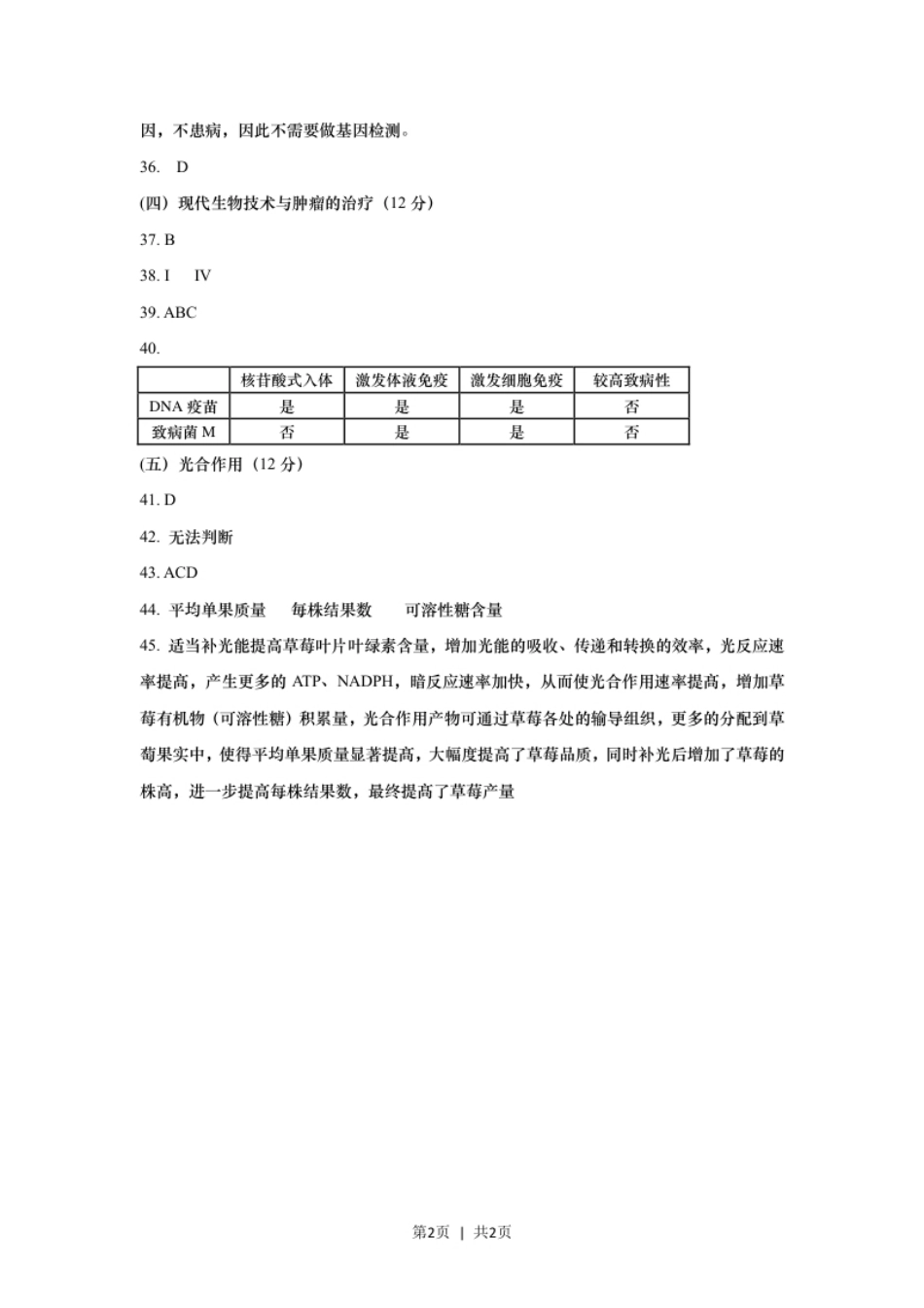 2019年高考生物试卷（上海）（答案卷）.pdf_第2页