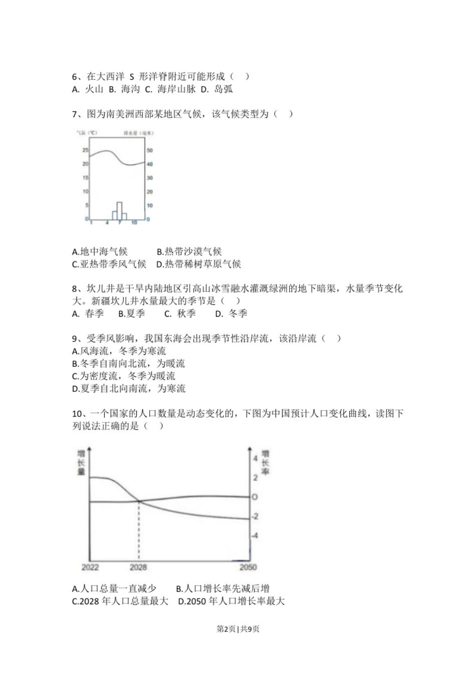 2021年高考地理试题（上海）（空白卷）.pdf_第2页