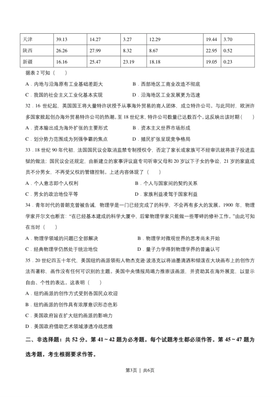 2021年高考历史试卷（全国乙卷）（空白卷）.pdf_第3页