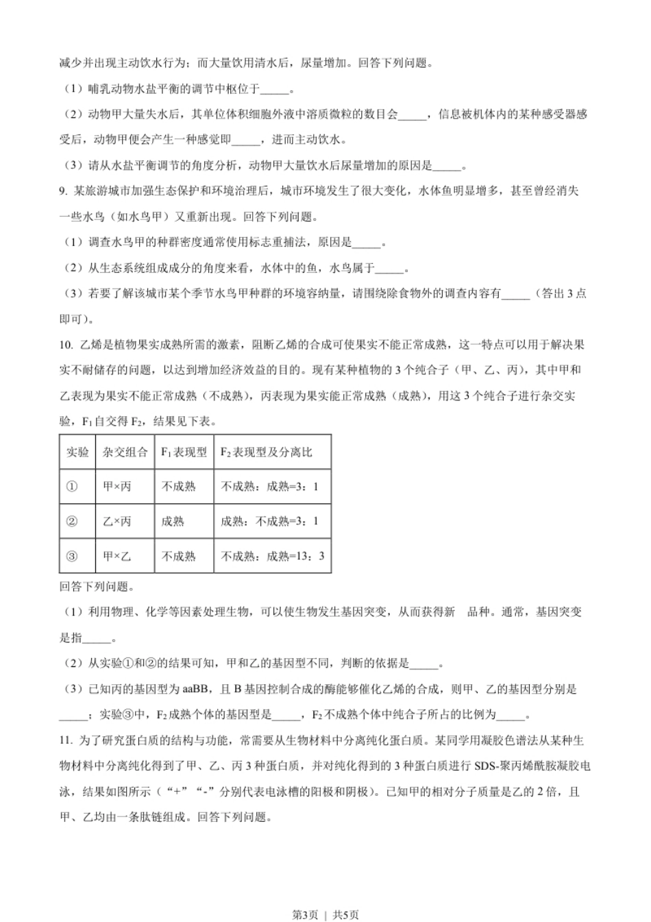 2023年高考生物试卷（全国甲卷）（空白卷）.pdf_第3页