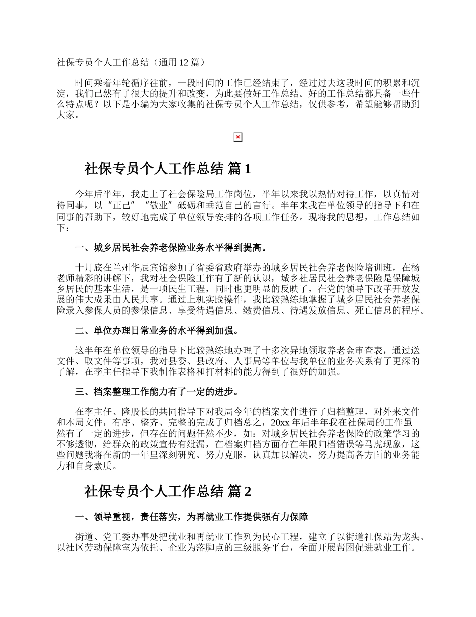 社保专员个人工作总结.docx_第1页