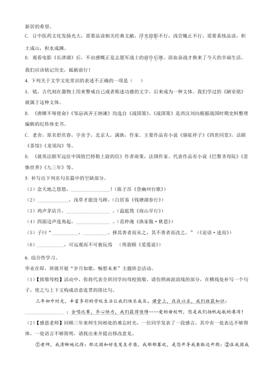 精品解析：2022年山东省临沂市中考语文真题（原卷版）.pdf_第2页