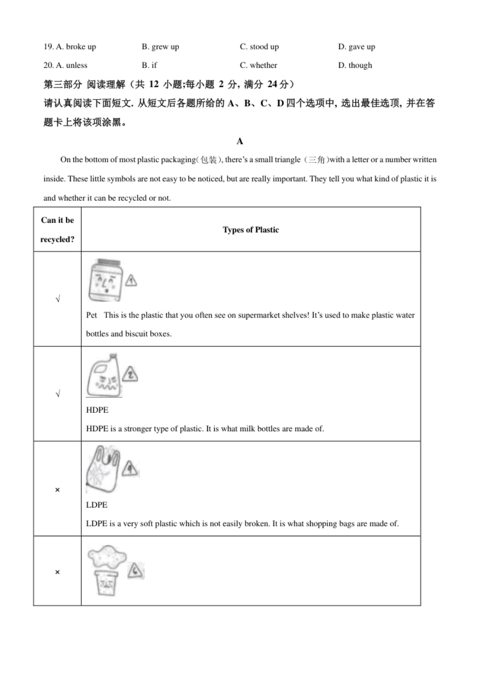 精品解析：江苏省苏州市2021年中考英语试题（原卷版）.pdf_第3页