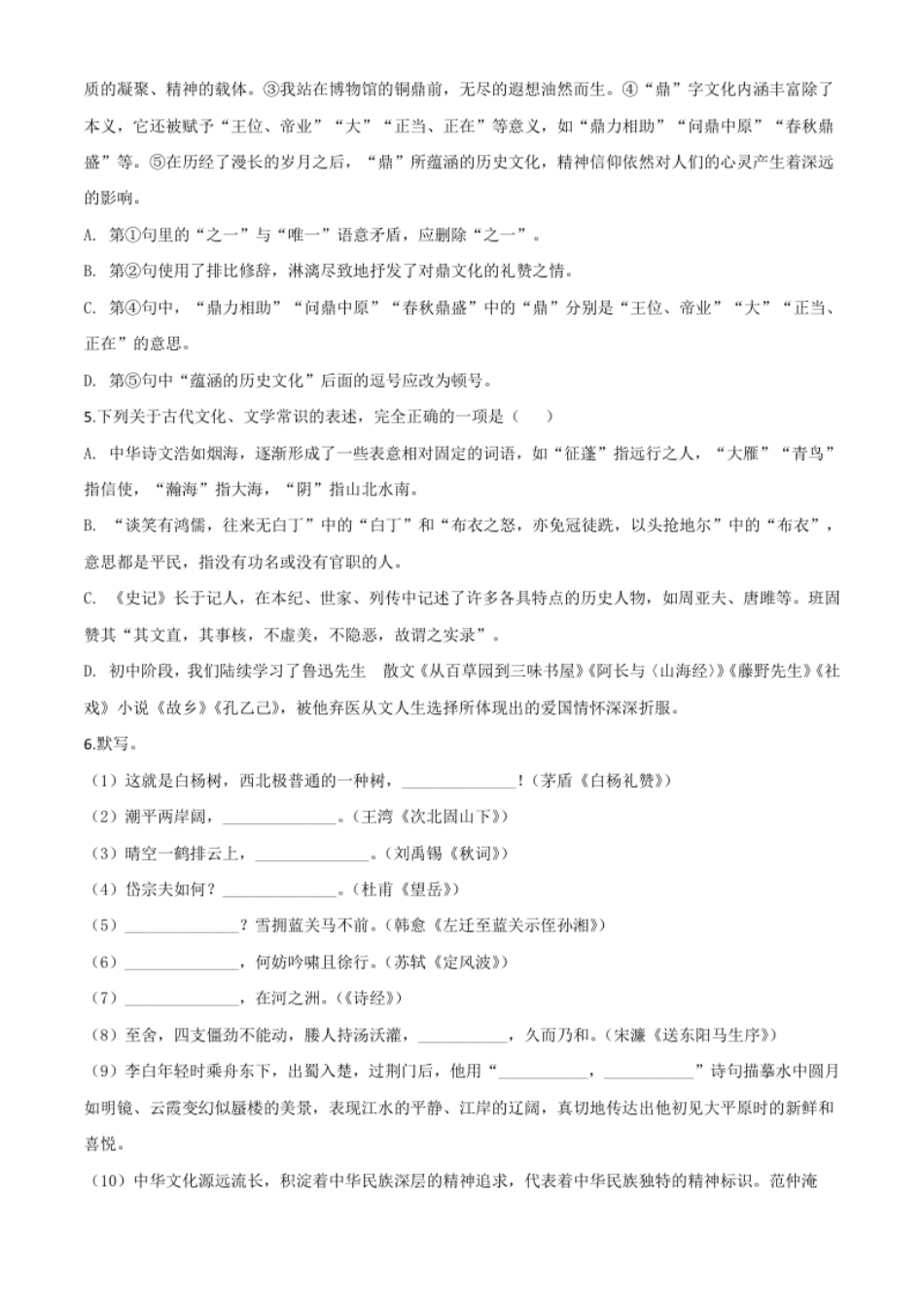 精品解析：山东省滨州市2020年中考语文试题（原卷版）.pdf_第2页