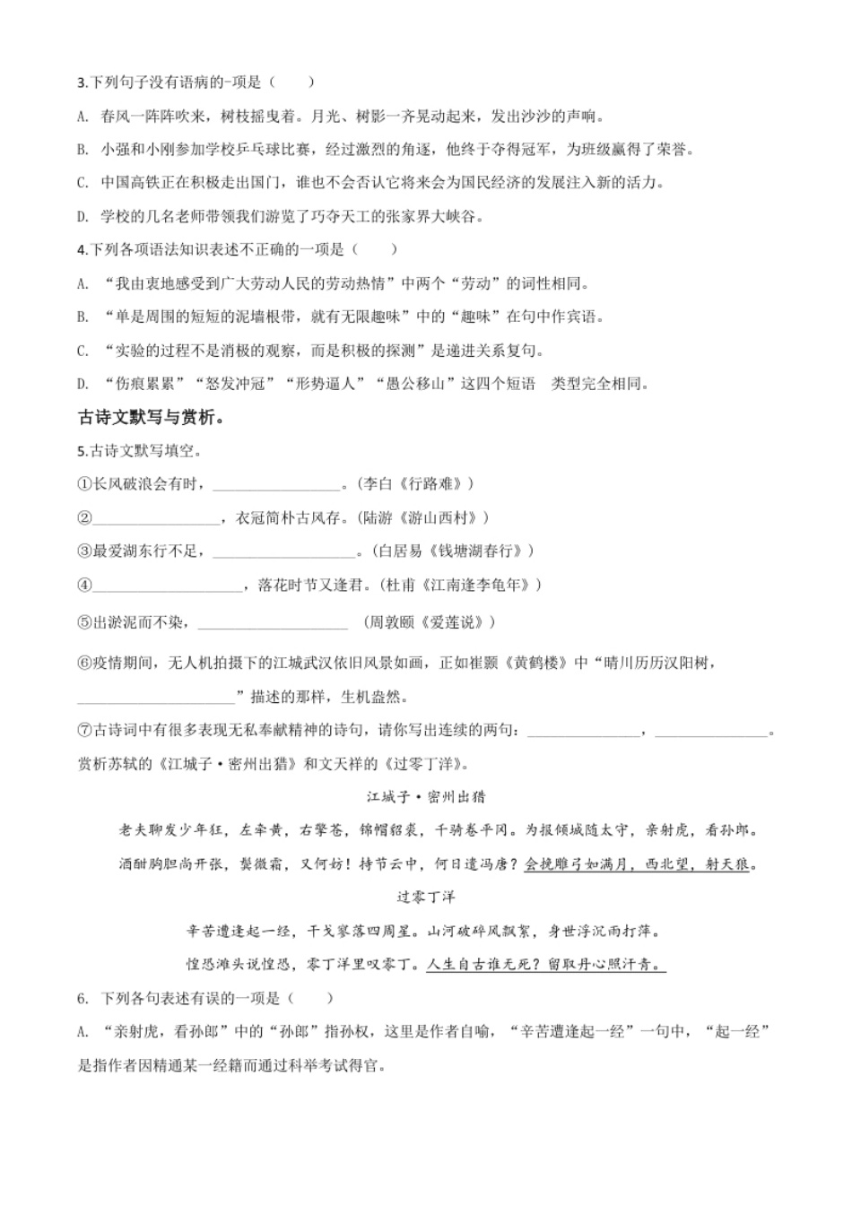 精品解析：黑龙江省绥化市2020年中考语文试题（原卷版）.pdf_第2页