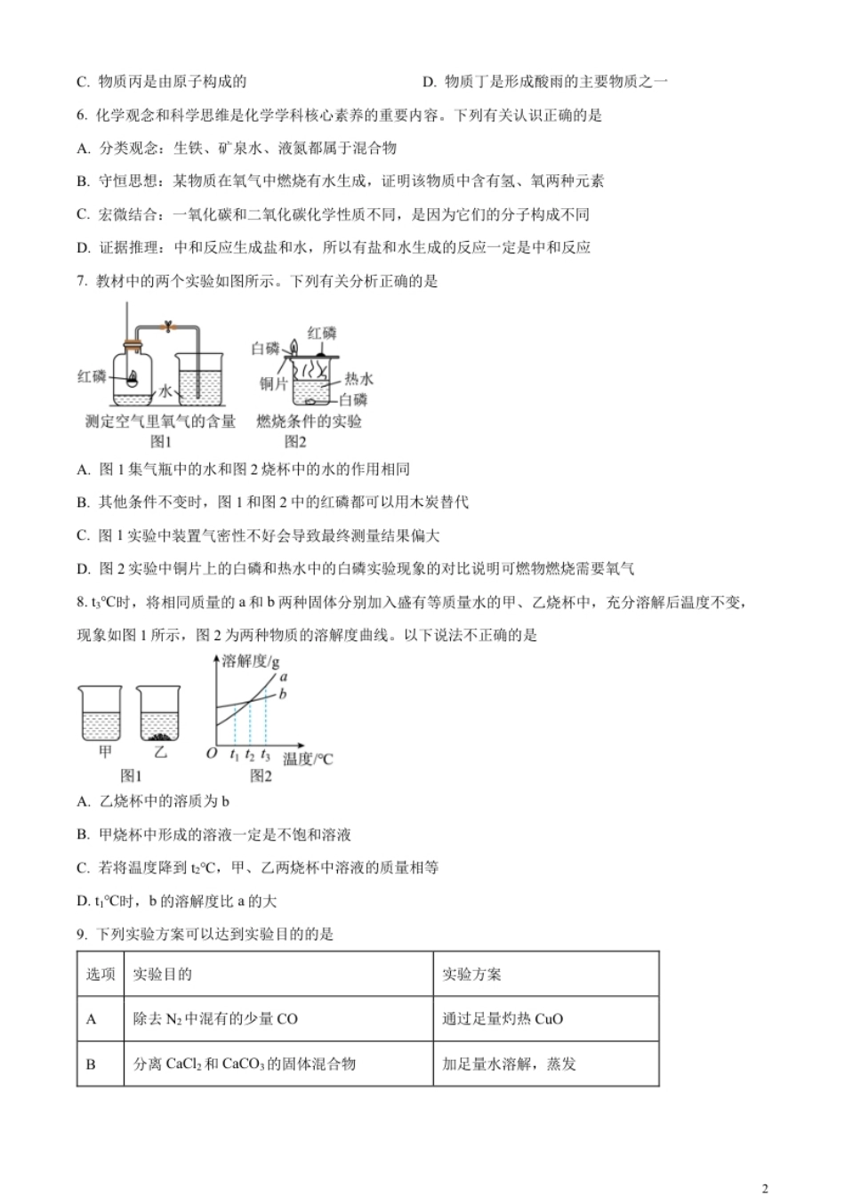 精品解析：2023年湖北省咸宁市中考化学真题（原卷版）.pdf_第2页