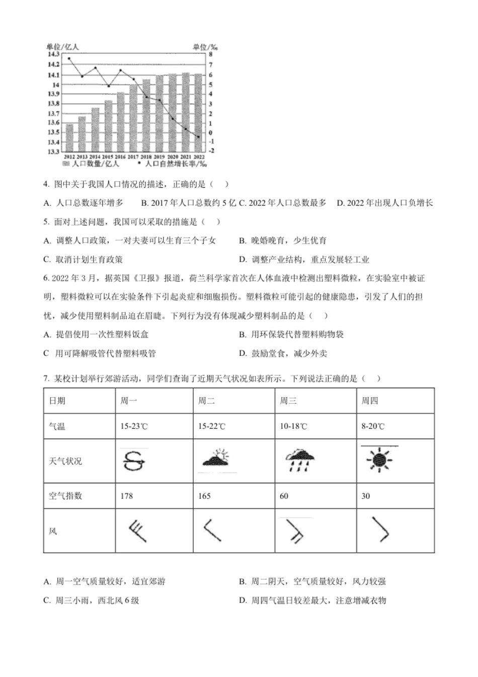 精品解析：2023年四川省南充市中考地理真题（原卷版）.pdf_第2页