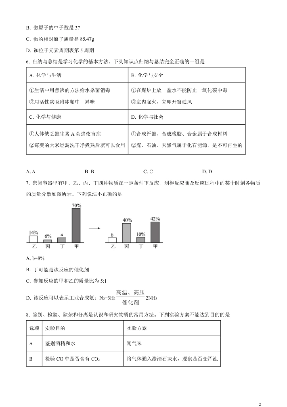 精品解析：2023年湖北省鄂州市中考化学真题（原卷版）.pdf_第2页