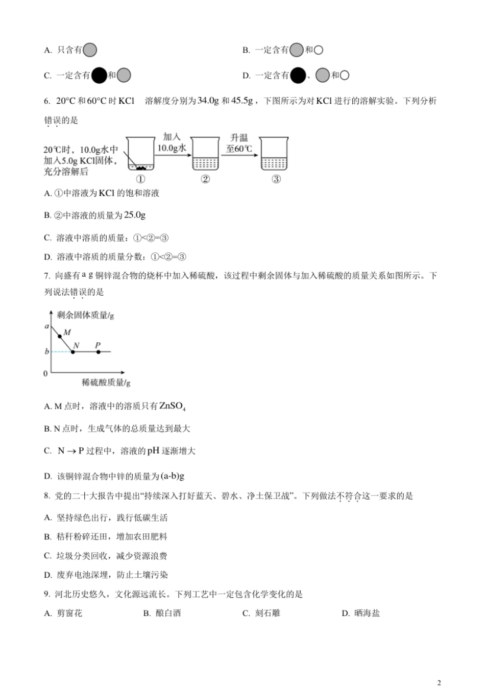 精品解析：2023年河北省中考化学真题（原卷版）.pdf_第2页