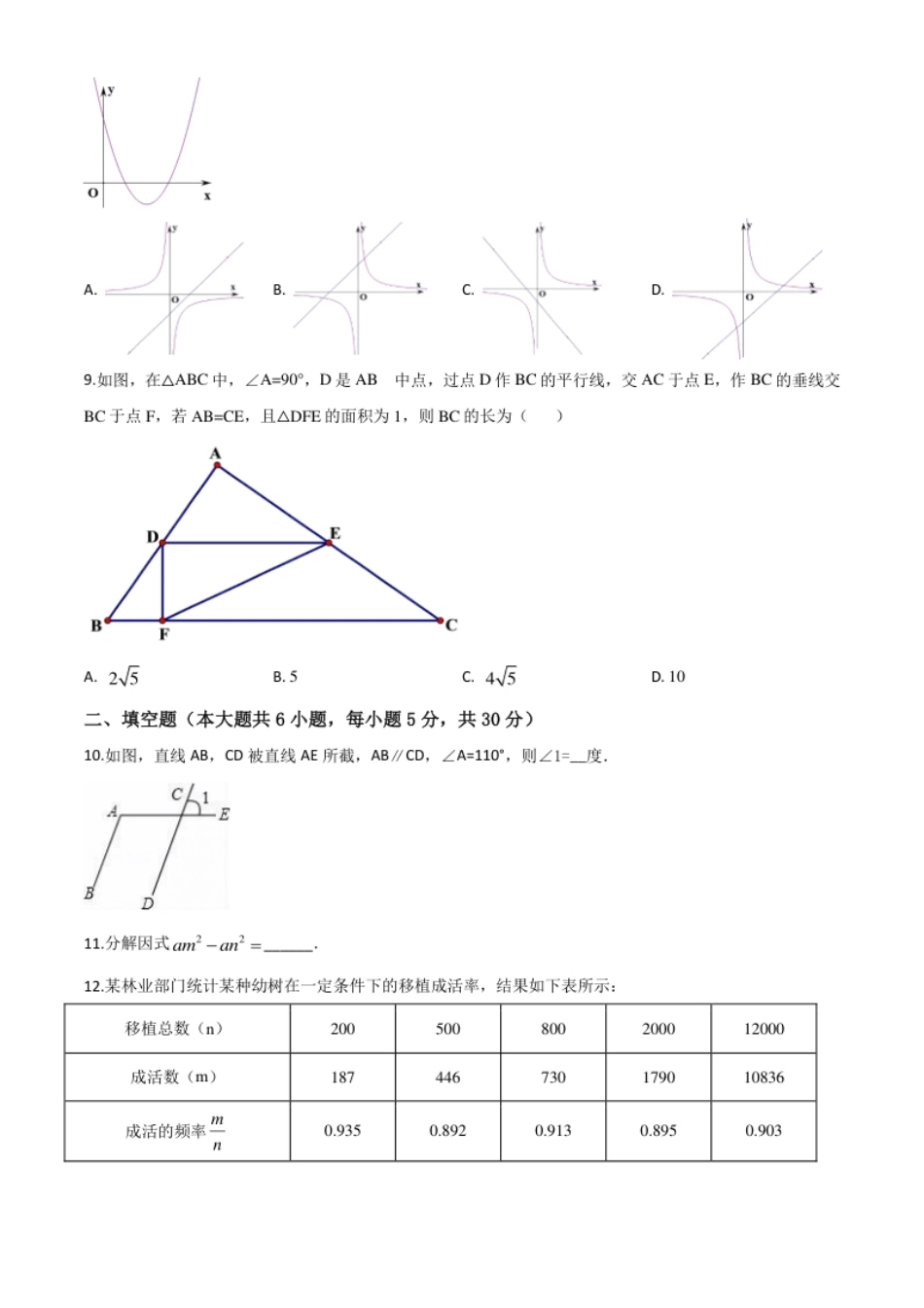 精品解析：2020年新疆自治区、生产建设兵团九年级学业水平考试数学试题（原卷版）.pdf_第2页