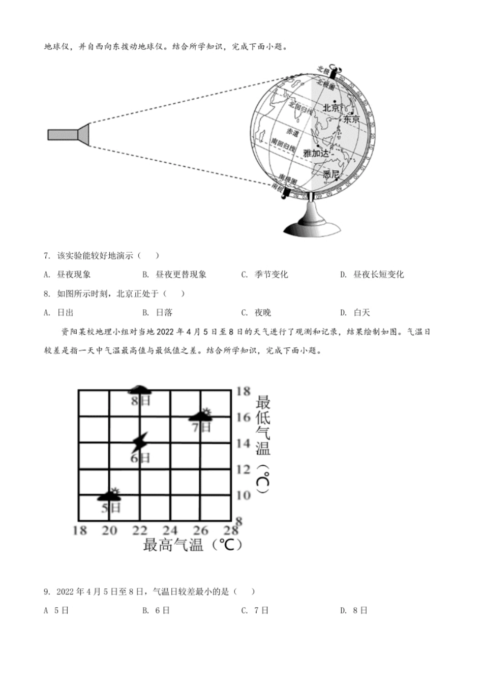 精品解析：2022年四川省资阳市中考地理真题（原卷版）.pdf_第3页