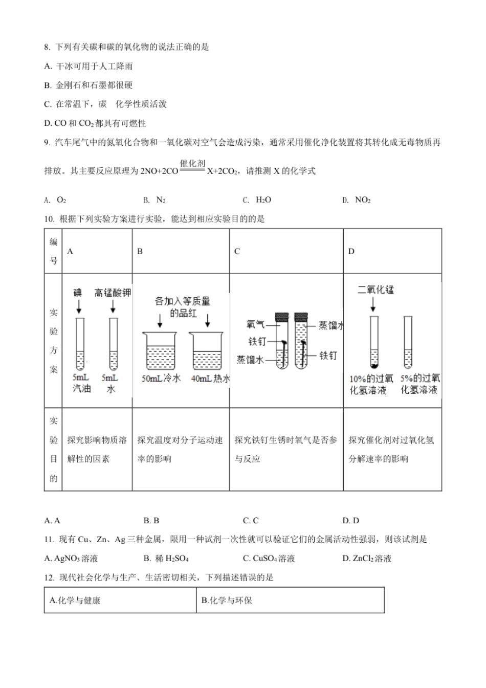 精品解析：2022年湖南省娄底市中考化学真题（原卷版）.pdf_第2页