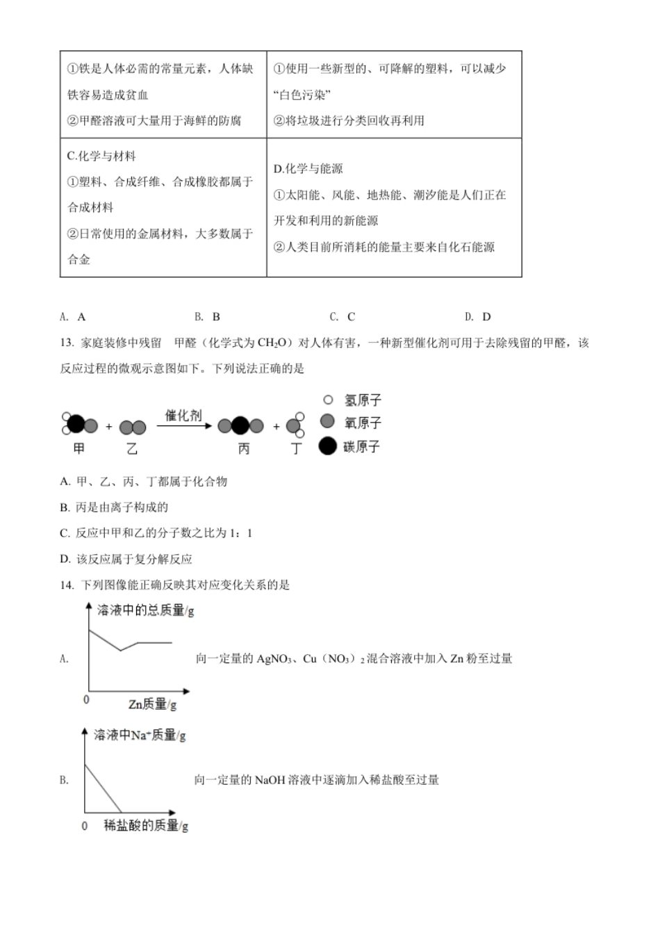 精品解析：2022年湖南省娄底市中考化学真题（原卷版）.pdf_第3页