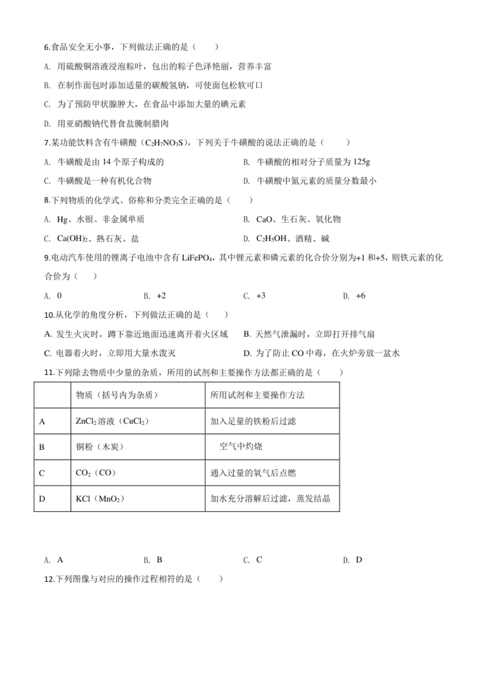 精品解析：四川省南充市2020年中考化学试题（原卷版）.pdf_第2页