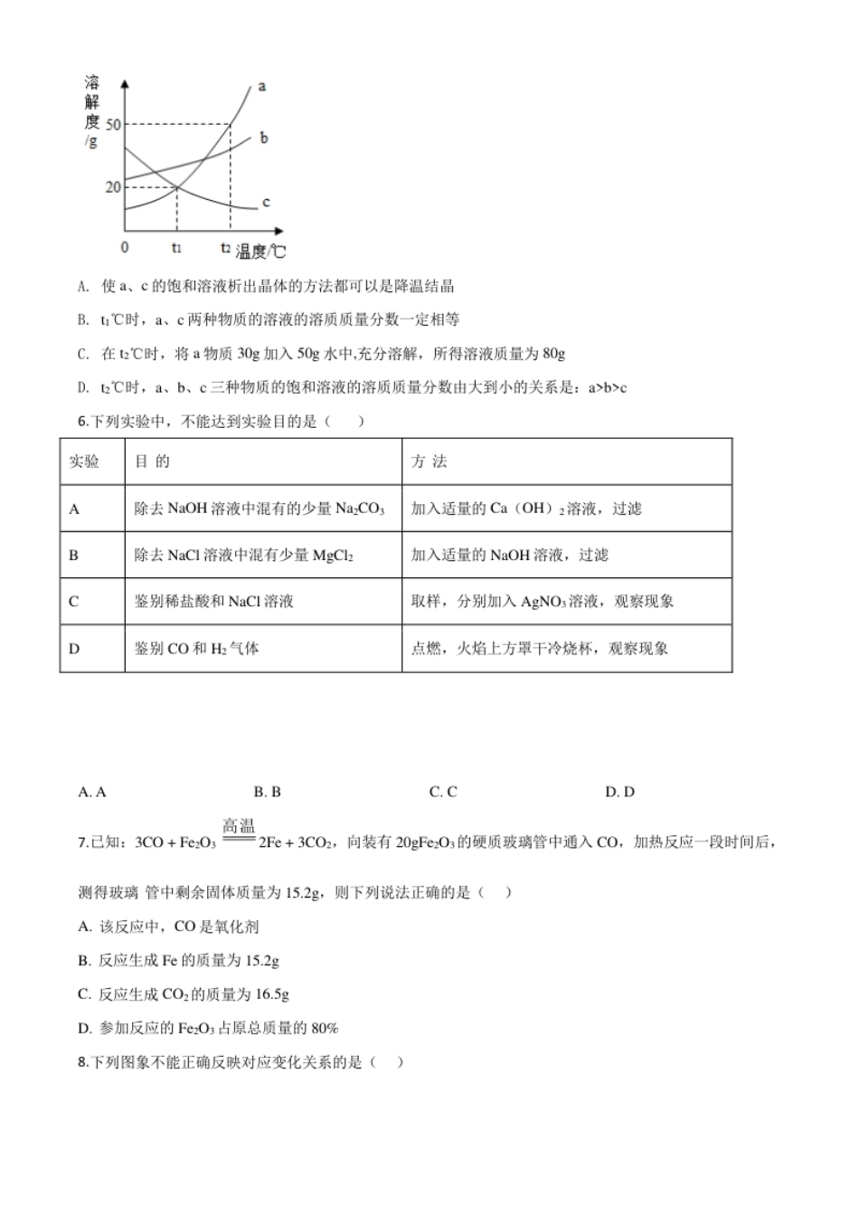 精品解析：四川省达州市2020年中考化学试题（原卷版）.pdf_第2页