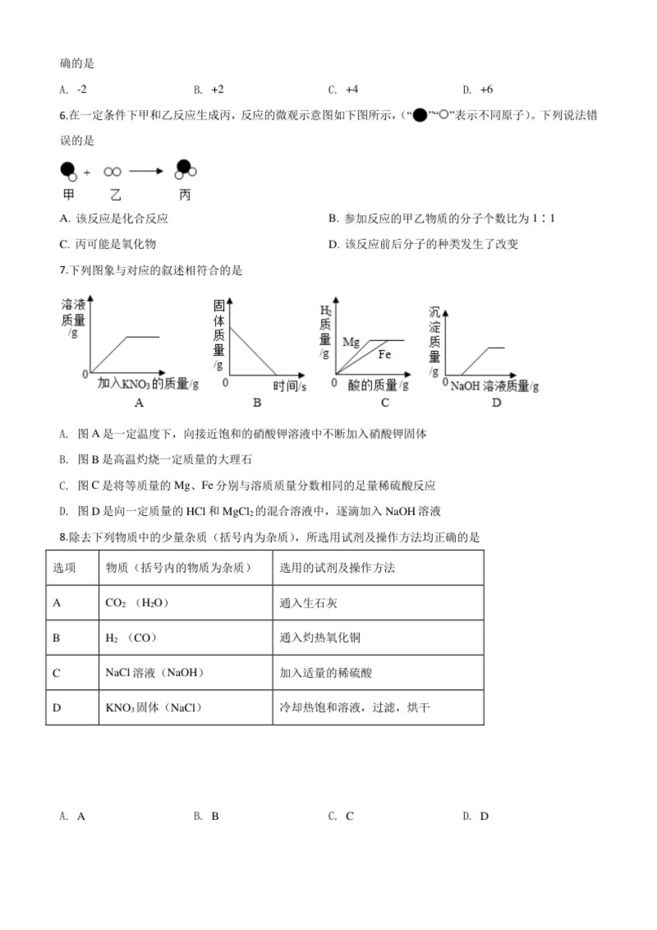 精品解析：贵州省黔东南州2020年中考化学试题（原卷版）.pdf_第2页