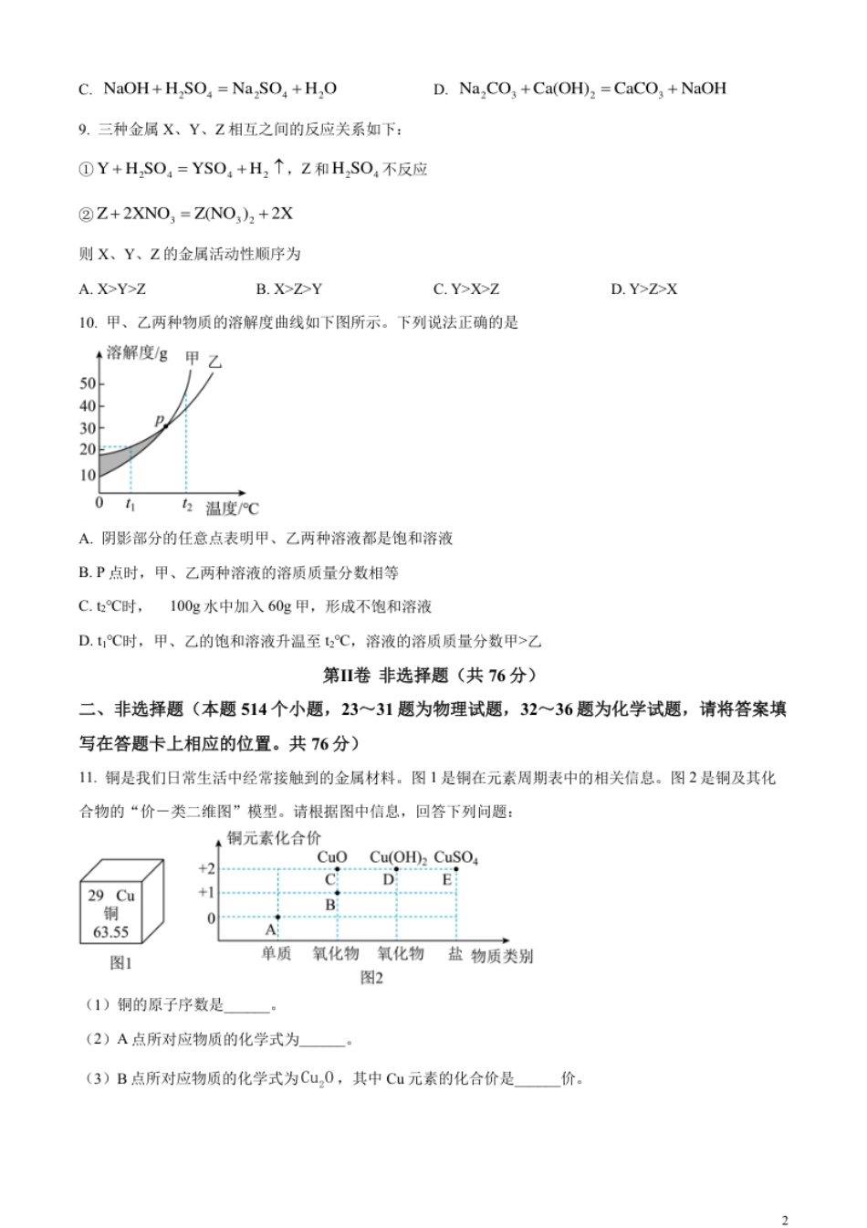 精品解析：2023年湖南省永州市中考化学真题（原卷版）.pdf_第2页