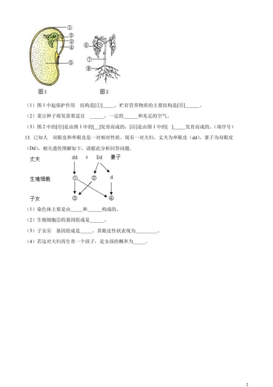 精品解析：2023年甘肃省武威市、嘉峪关市、临夏州中考生物真题（原卷版）.pdf_第2页