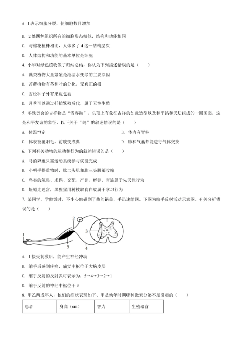 精品解析：2022年山东省菏泽市中考生物真题（原卷版）.pdf_第2页