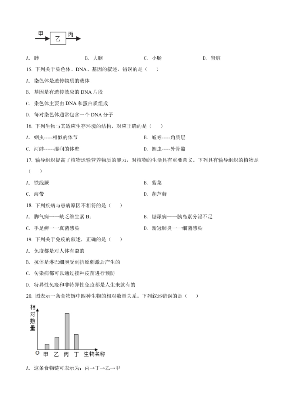 精品解析：2022年江西省中考生物真题（原卷版）.pdf_第3页