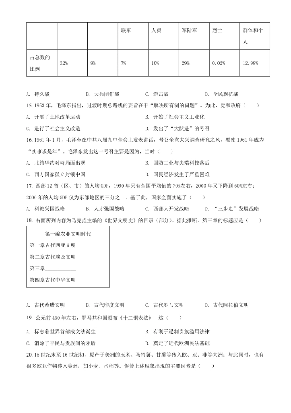 精品解析：2022年山东省聊城市中考历史真题（原卷版）.pdf_第3页