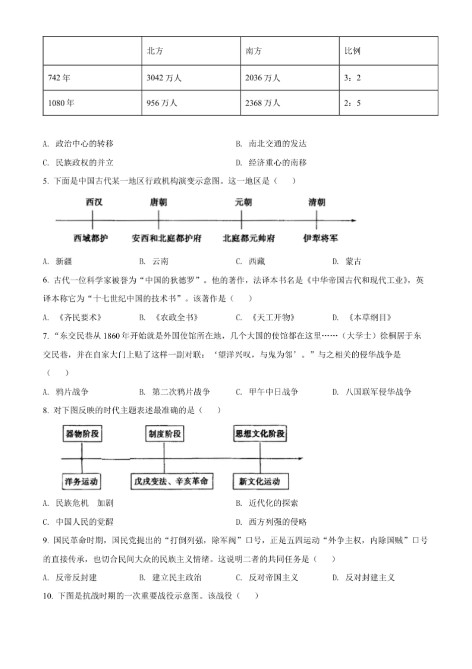 精品解析：2022年山东省菏泽市中考历史真题（原卷版）.pdf_第2页