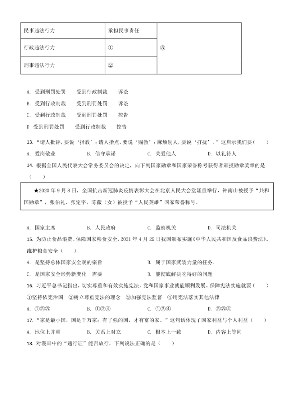 江苏省扬州市2021年中考道德与法治试题（原卷版）.pdf_第3页