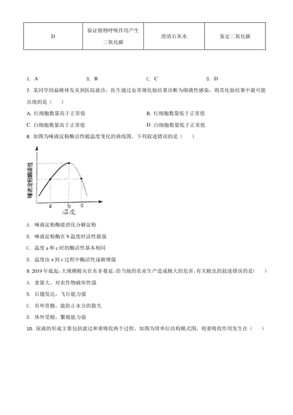 精品解析：江苏省苏州市2020年学业考试生物试题（原卷版）.pdf_第2页