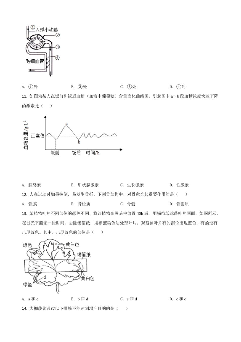 精品解析：江苏省苏州市2020年学业考试生物试题（原卷版）.pdf_第3页