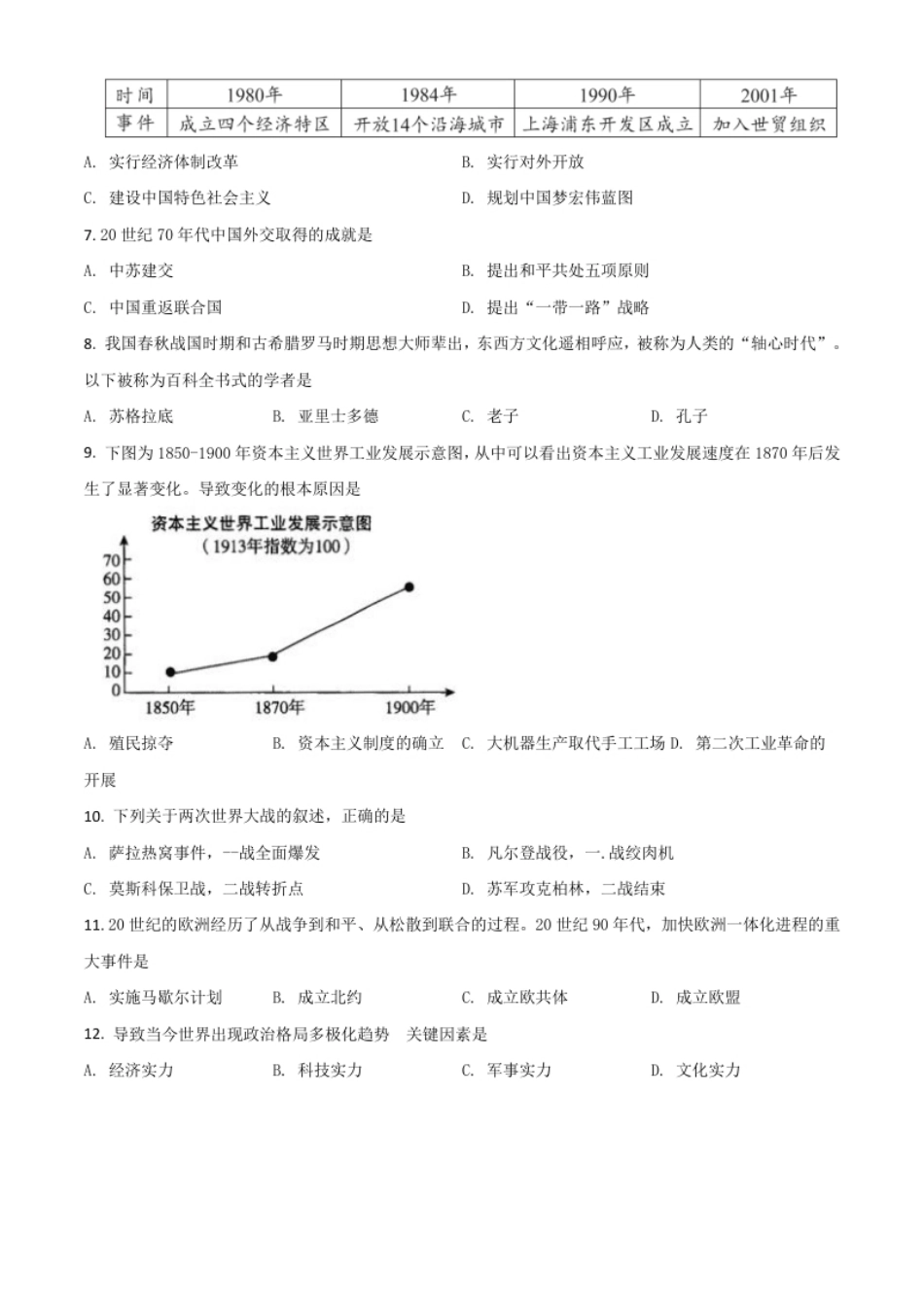 湖北省鄂州市2021年中考历史试题（原卷版）.pdf_第2页