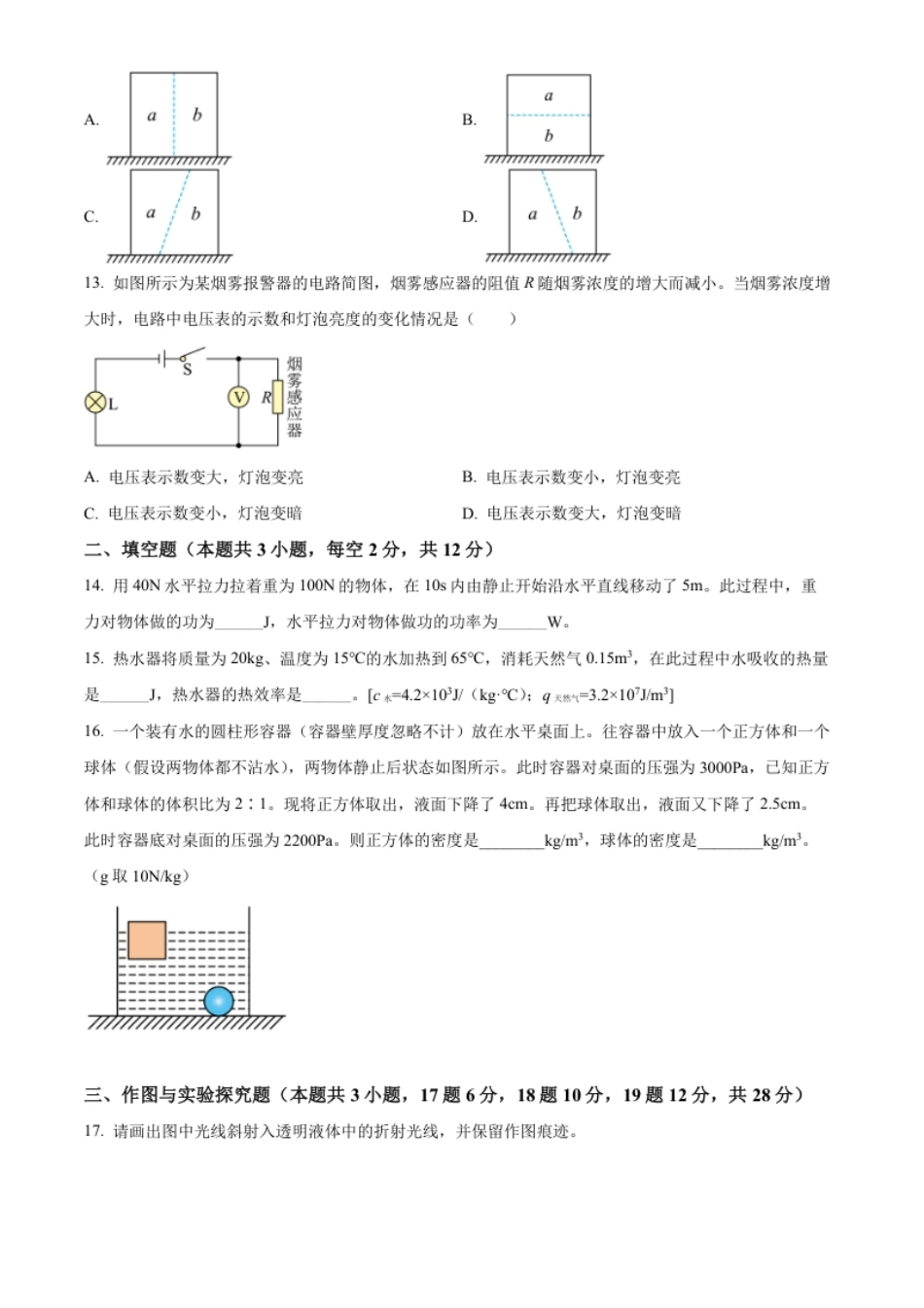 精品解析：2022年湖南省郴州市中考物理试题（原卷版）.pdf_第3页