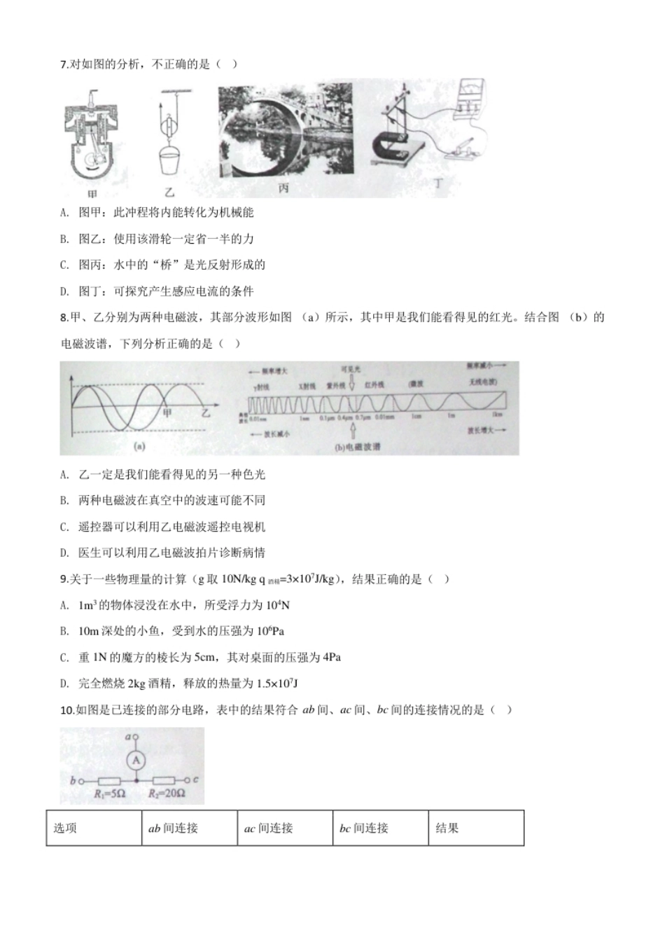 精品解析：2020年山东省济宁市中考物理试题（高中段学校招生考试物理试题)（原卷版）.pdf_第3页