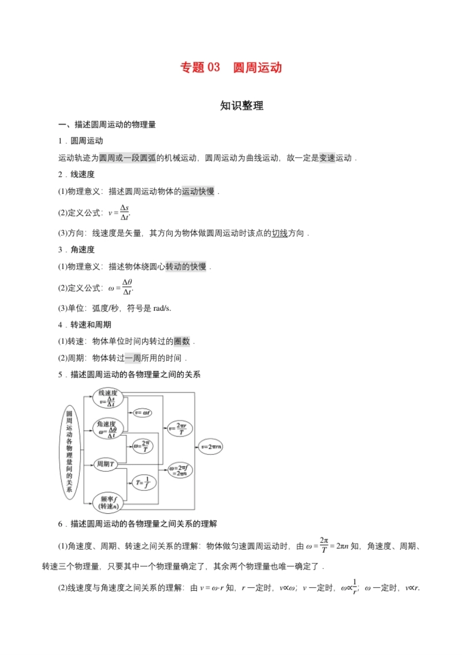 专题03圆周运动【知识梳理】-高一物理下学期期中专项复习（新教材人教版）.pdf_第1页