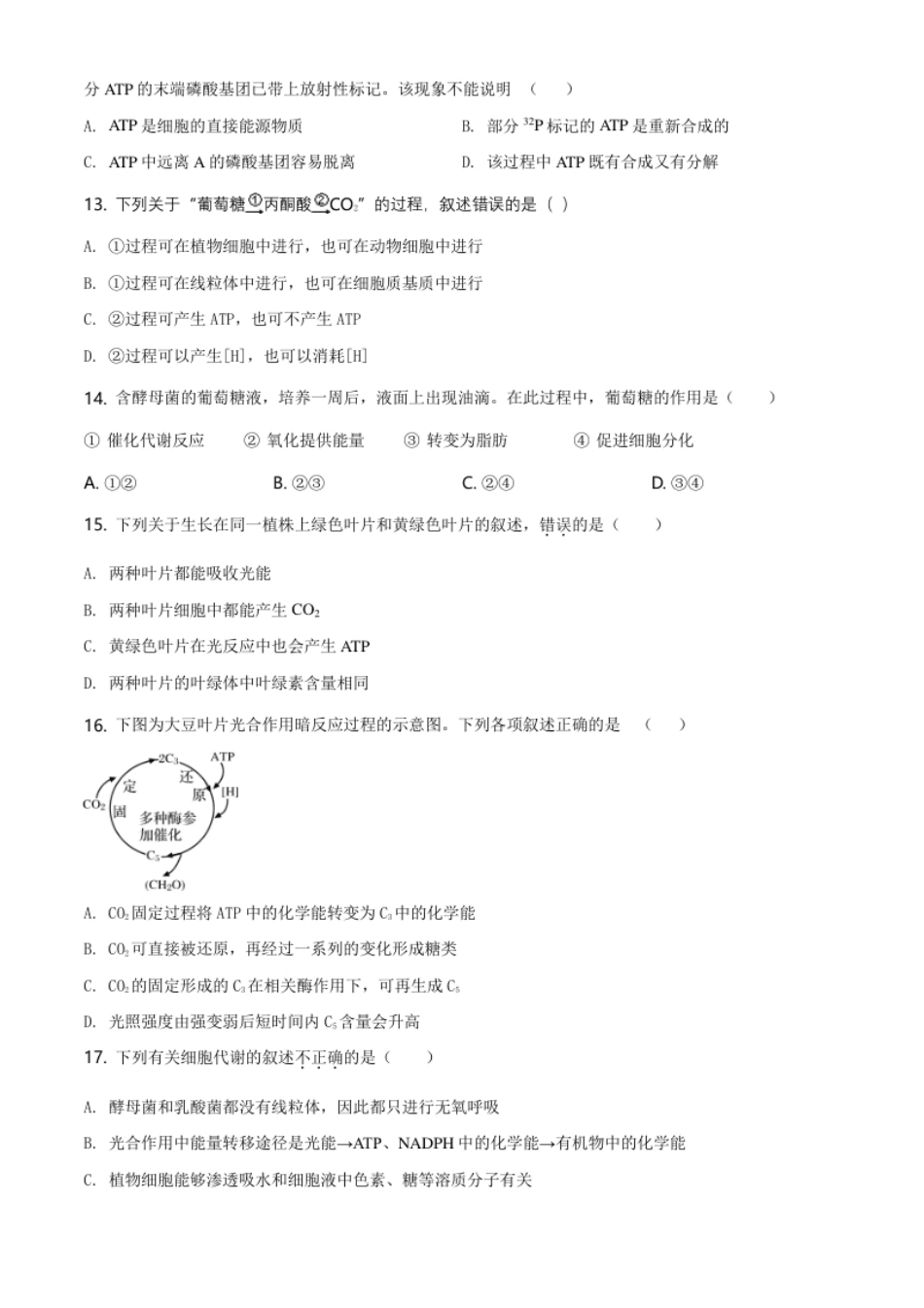 北京市东城区高一上学期期末生物试题（原卷版）.pdf_第3页