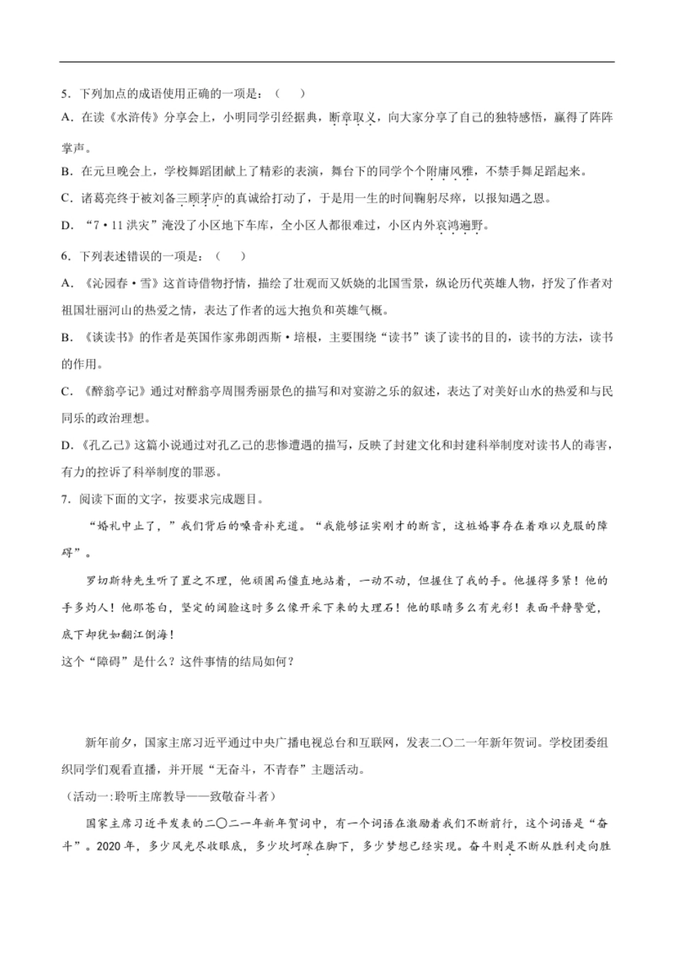 卷7-九年级语文下册综合检测必刷卷（全国通用）（原卷版）.pdf_第2页