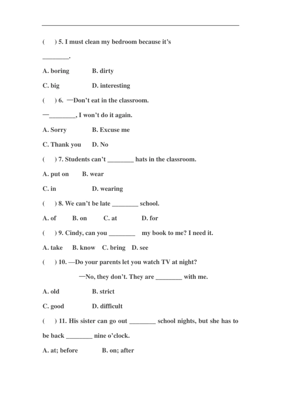 新人教版七年级英语下册Unit4Don’teatinclass.同步测试题.pdf_第3页