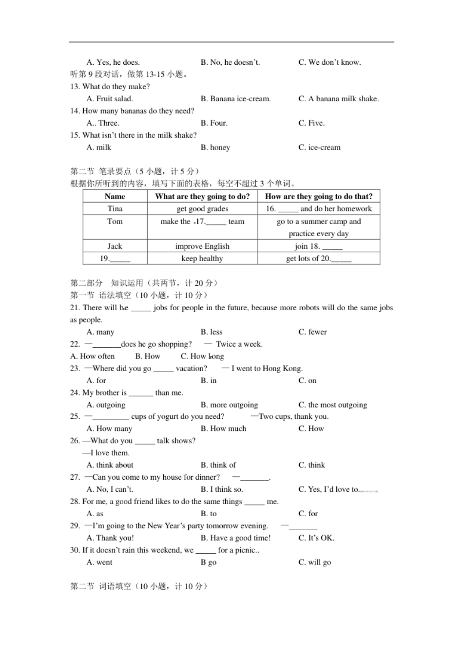 【期末试题】10.人教版八年级英语上册（附答案）.pdf_第2页